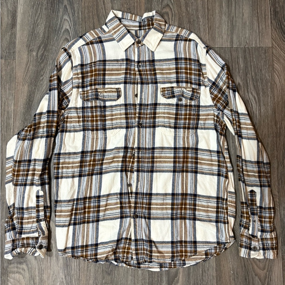 George Men's Casual Plaid Shirt - Brown and White